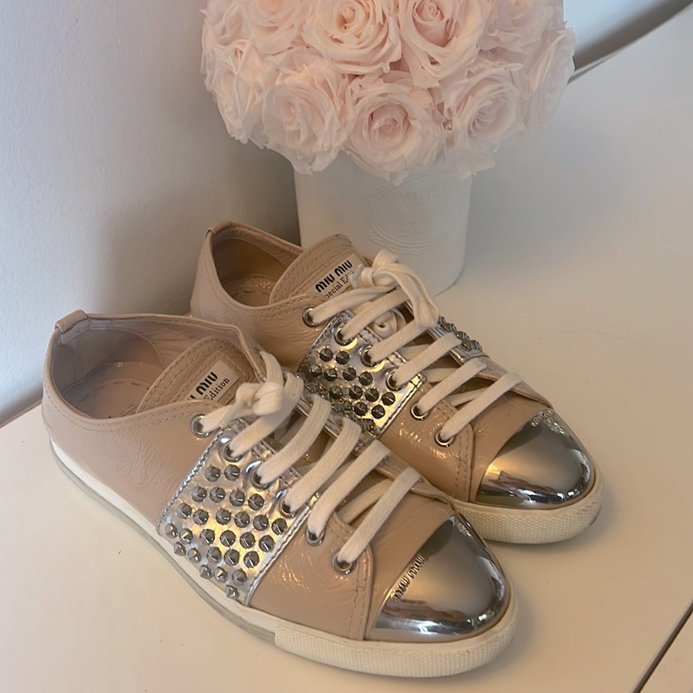 Miu Miu Special Edition Blush Studded Sneakers